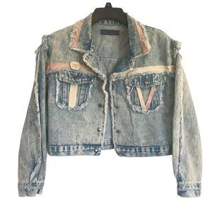 Vintage 80s Acid Wash Denim Jean Jacket Medium Cropped Frayed Distressed
